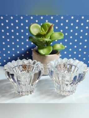 Set of 2 Mikasa Diamante Crystal Votive or Taper Candle Holders